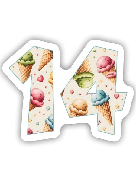 EISCREME NUMMER 14 JAHRE EIS 14. GEBURTSTAG - Sticker Größe S (10 x 10 cm) - Mattweiß - Vorne