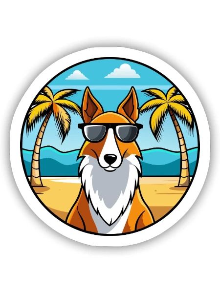 Smooth Collie Hunderasse Cartoon Sonnenbrille Strand - Sticker Größe S (10 x 10 cm) - Mattweiß - Vorne