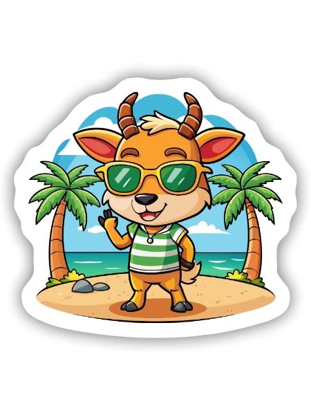 Antelope Funny Cartoon Summer Beach Sunglasses - Sticker size S (10 x 10 cm) - white matte - Front
