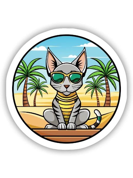 Ägyptische Mau-Katzenrasse Cartoon-Sonnenbrille Strand - Sticker Größe S (10 x 10 cm) - Mattweiß - Vorne