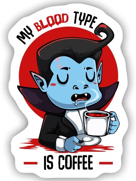 Blutkaffee Vampir Cartoon - Sticker Größe S (10 x 10 cm) - Mattweiß - Vorne