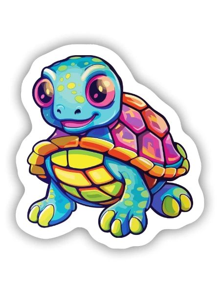 Schildkröte buntes Aquarell Cartoon Kawaii Tier - Sticker Größe S (10 x 10 cm) - Mattweiß - Vorne