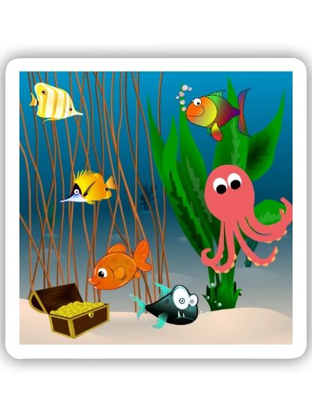 Monde sous-marin - Sticker taille S (10 x 10 cm) - blanc mat - Devant