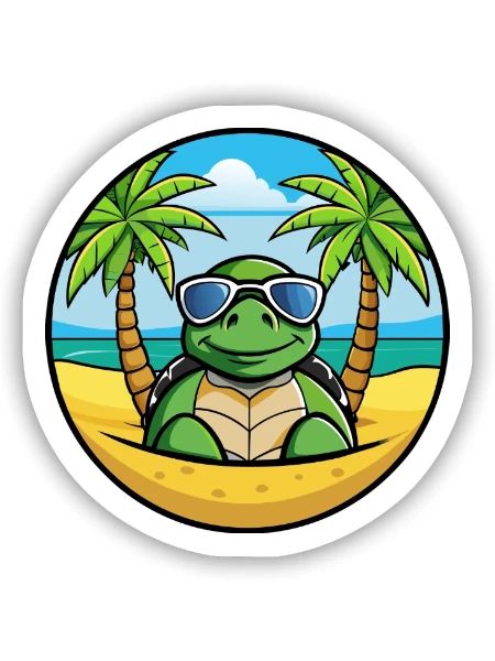 Turtle Funny Cartoon Summer Beach Sunglasses Cool - Sticker size S (10 x 10 cm) - white matte - Front