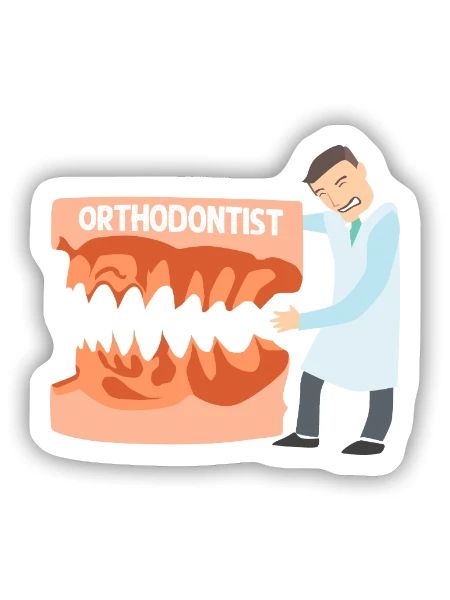 Lächelnder Kieferorthopäde Zahnspange - Sticker Größe S (10 x 10 cm) - Mattweiß - Vorne