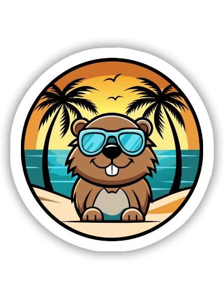 Biber Lustige Cartoon Sommer Strand Sonnenbrille Cool - Sticker Größe S (10 x 10 cm) - Mattweiß - Vorne