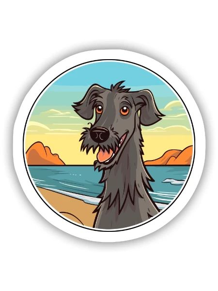 Schottischer Deerhound Hund Rasse Cartoon Kawaii Hund - Sticker Größe S (10 x 10 cm) - Mattweiß - Vorne