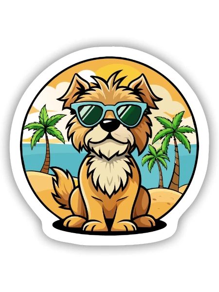 Brikett Griffon Vendéen Hunderasse Cartoon Strand - Sticker Größe S (10 x 10 cm) - Mattweiß - Vorne