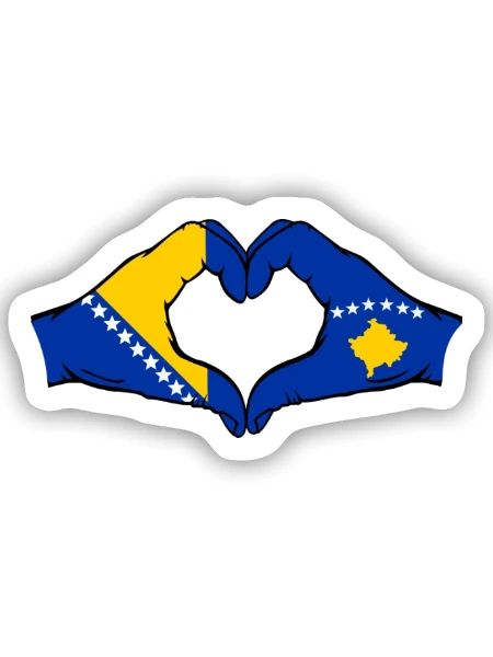 Bosnien Kosovo Flagge Hände Herzform - Sticker Größe S (10 x 10 cm) - Mattweiß - Vorne