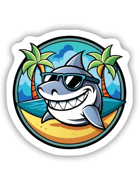 Shark Funny Cartoon Summer Beach Sunglasses Cool - Sticker size S (10 x 10 cm) - white matte - Front