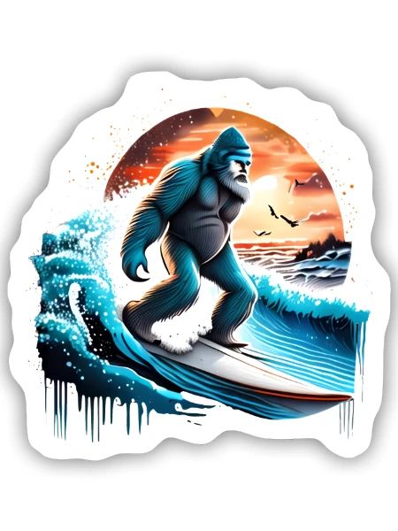 Big Foot Surfen - Sticker Größe S (10 x 10 cm) - Mattweiß - Vorne