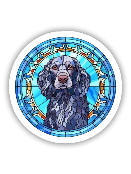 Blaue Picardie Spaniel Hunderasse Buntglas Farbe - Sticker Größe S (10 x 10 cm) - Mattweiß - Vorne