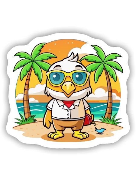 Hawk Lustige Cartoon Sommer Strand Sonnenbrille - Sticker Größe S (10 x 10 cm) - Mattweiß - Vorne