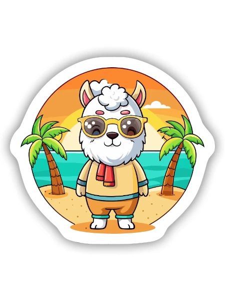 Lama Lustige Cartoon Sommer Strand Sonnenbrille - Sticker Größe S (10 x 10 cm) - Mattweiß - Vorne