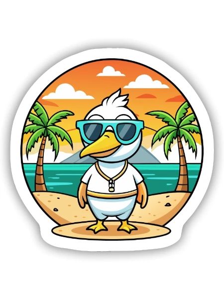 Gans Lustige Cartoon Sommer Strand Sonnenbrille - Sticker Größe S (10 x 10 cm) - Mattweiß - Vorne