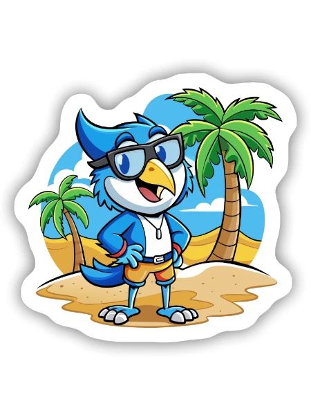 Blue Jay Lustige Cartoon Sommer Strand Sonnenbrille - Sticker Größe S (10 x 10 cm) - Mattweiß - Vorne