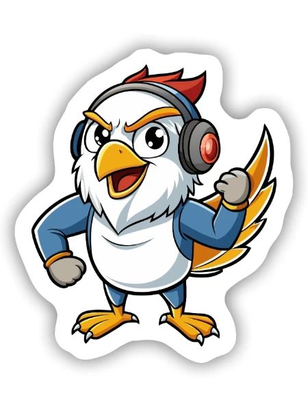 Falke Lustige Zeichentrickfigur Kopfhörer Musik - Sticker Größe S (10 x 10 cm) - Mattweiß - Vorne