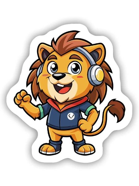 Löwe Lustige Zeichentrickfigur Kopfhörer Musik - Sticker Größe S (10 x 10 cm) - Mattweiß - Vorne
