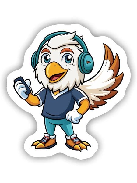 Adler Lustige Zeichentrickfigur Kopfhörer Musik - Sticker Größe S (10 x 10 cm) - Mattweiß - Vorne