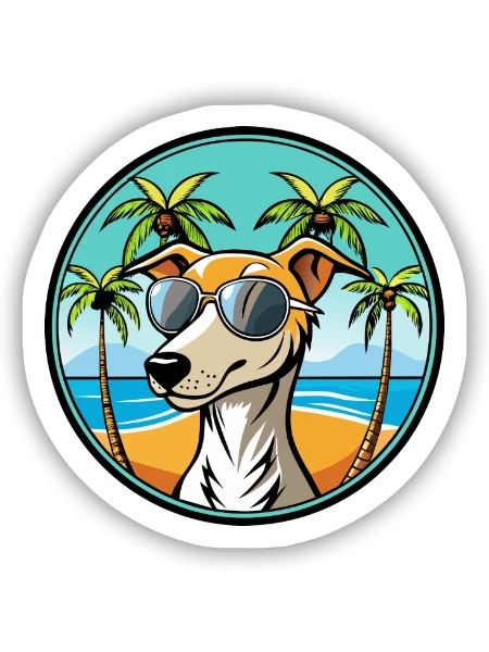Whippet Dog Breed Cartoon Sunglasses Beach - Sticker size S (10 x 10 cm) - white matte - Front