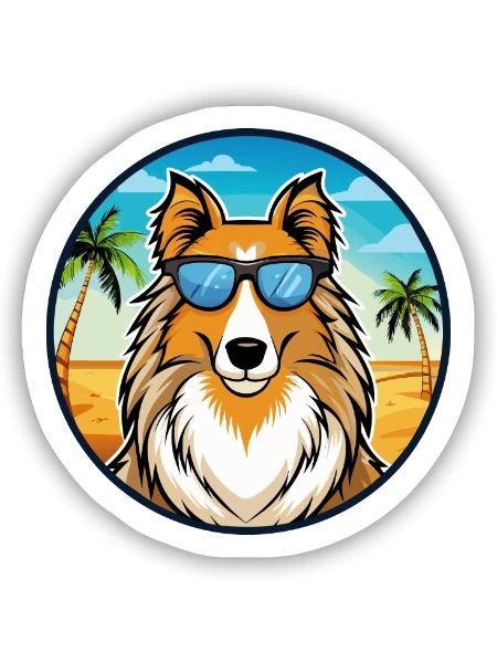 Rough Collie Dog Breed Cartoon Sunglasses Beach - Sticker size S (10 x 10 cm) - white matte - Front