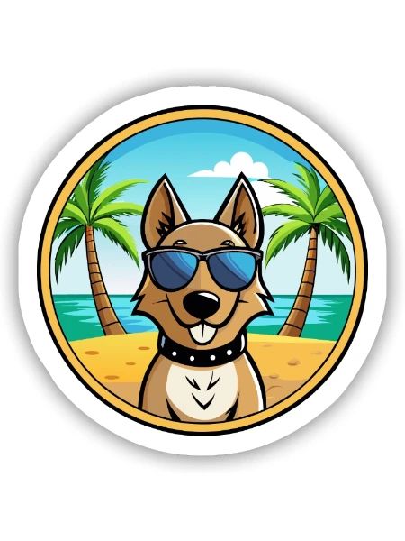 Swiss Laufhund Chien Race Dessin Animé Lunettes de Soleil Plage - Sticker taille S (10 x 10 cm) - blanc mat - Devant