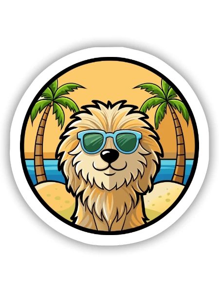 Puli Chien Race Dessin Animé Lunettes De Soleil Plage - Sticker taille S (10 x 10 cm) - blanc mat - Devant