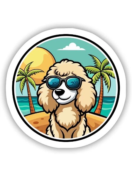 Pudel Hund Rasse Cartoon Sonnenbrille Strand - Sticker Größe S (10 x 10 cm) - Mattweiß - Vorne