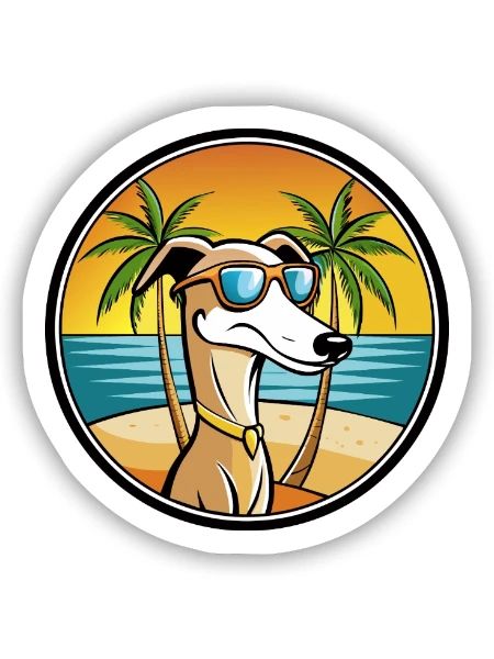 Old Croatian Sighthound Dog Breed Cartoon Beach - Sticker size S (10 x 10 cm) - white matte - Front