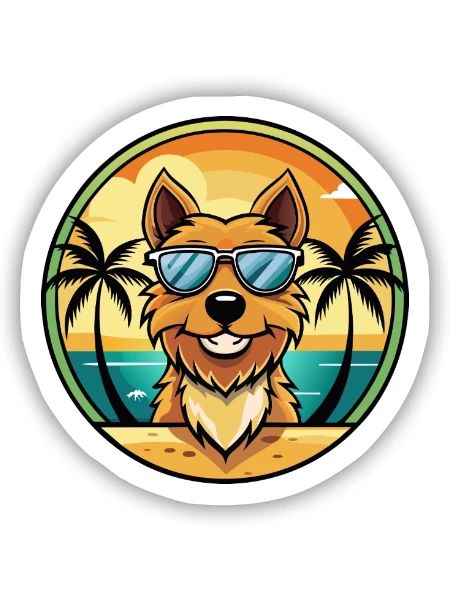 Jagdterrier Hunderasse Cartoon Sonnenbrille Strand - Sticker Größe S (10 x 10 cm) - Mattweiß - Vorne