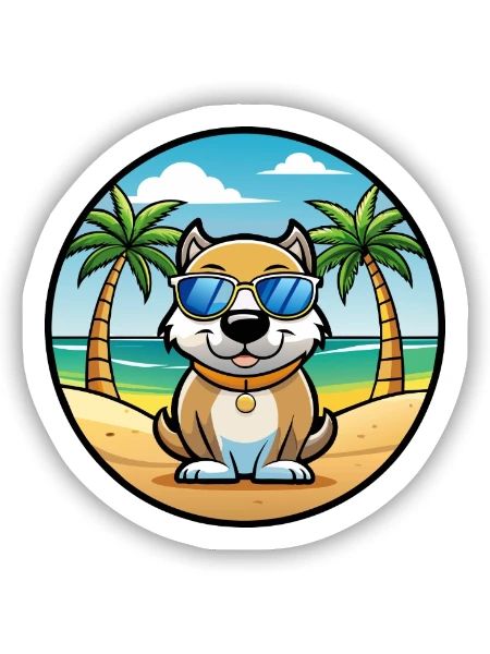 Milieu Asiatique Ovtcharka Chien Race Dessin Animé Plage - Sticker taille S (10 x 10 cm) - blanc mat - Devant