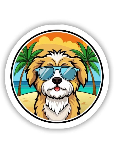 Lhasa Apso Hunderasse Cartoon Sonnenbrille Strand - Sticker Größe S (10 x 10 cm) - Mattweiß - Vorne