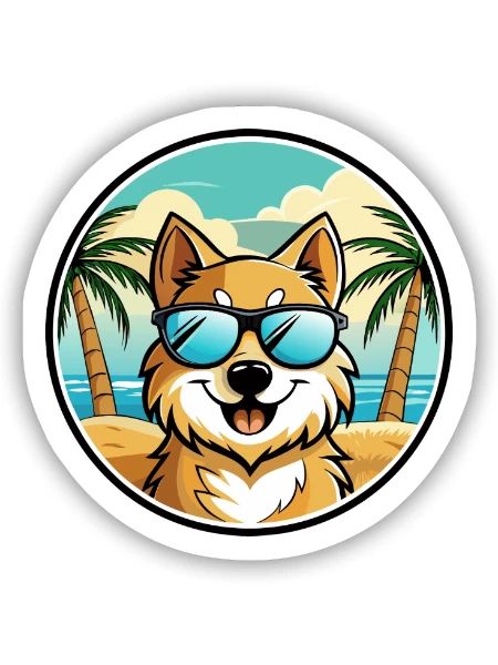 Deutscher Spitz Hund Rasse Cartoon Sonnenbrille Strand - Sticker Größe S (10 x 10 cm) - Mattweiß - Vorne