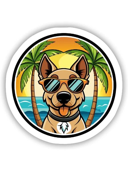 Deutscher Jagdterrier Hunderasse Cartoon Beach - Sticker Größe S (10 x 10 cm) - Mattweiß - Vorne