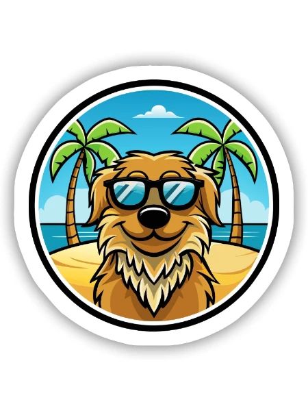 Friesische Wasserhundrasse Cartoon Sonnenbrille Strand - Sticker Größe S (10 x 10 cm) - Mattweiß - Vorne