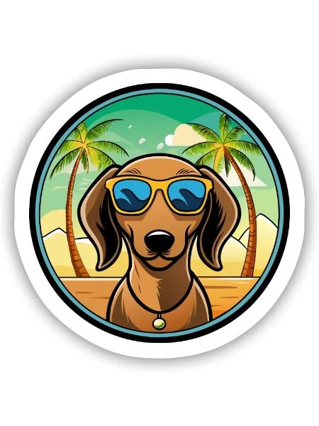 Dackel Hunderasse Cartoon Sonnenbrille Strand - Sticker Größe S (10 x 10 cm) - Mattweiß - Vorne