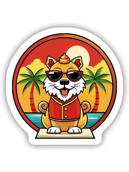 Chinesische kaiserliche Hunderasse Cartoon Sonnenbrille Strand - Sticker Größe S (10 x 10 cm) - Mattweiß - Vorne