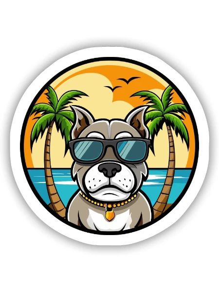 Bully Kutta Chien Race Dessin Animé Lunettes De Soleil Plage - Sticker taille S (10 x 10 cm) - blanc mat - Devant
