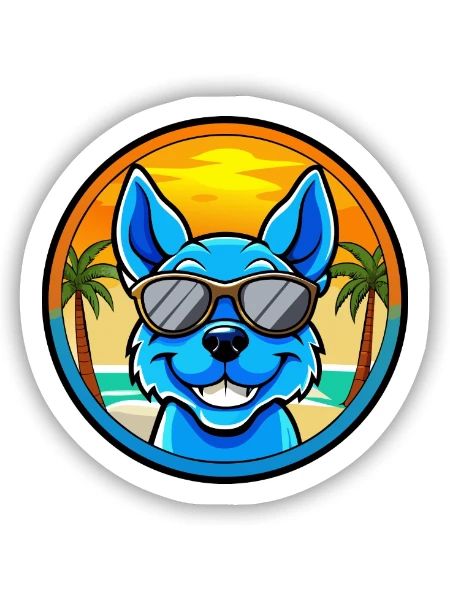 Blue Heeler Hunderasse Cartoon Sonnenbrille Strand - Sticker Größe S (10 x 10 cm) - Mattweiß - Vorne