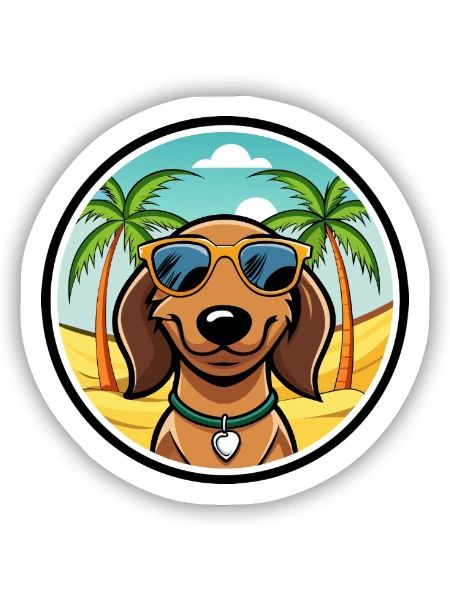 Teckel de Westphalie Race De Chien Dessin Animé Plage - Sticker taille S (10 x 10 cm) - blanc mat - Devant