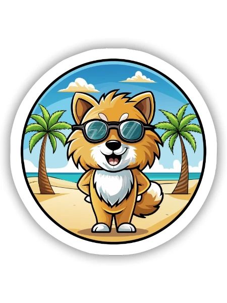 Spielzeug Deutscher Spitz Hund Rasse Cartoon Sonnenbrille Strand - Sticker Größe S (10 x 10 cm) - Mattweiß - Vorne