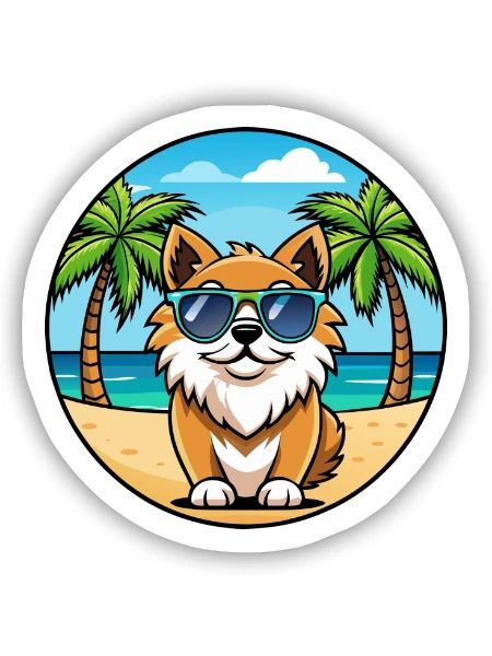 Tibetischer Spaniel Hund Rasse Cartoon Sonnenbrille Strand - Sticker Größe S (10 x 10 cm) - Mattweiß - Vorne