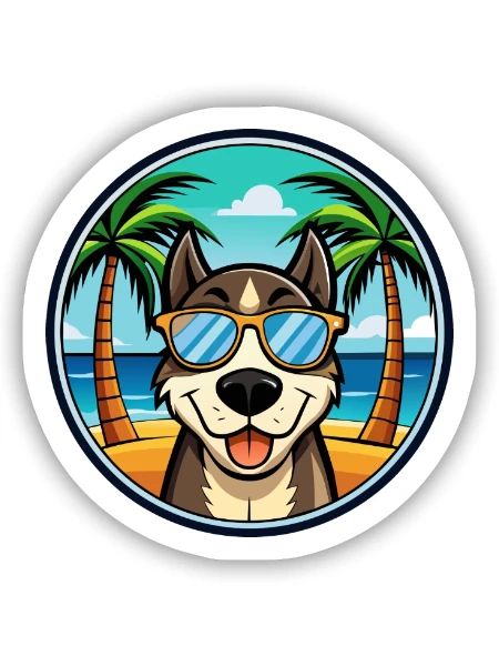 Sibirische Trikolore Hunderasse Cartoon Beach - Sticker Größe S (10 x 10 cm) - Mattweiß - Vorne