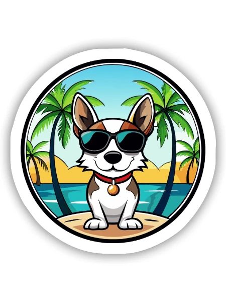 Rat Terrier Hund Rasse Cartoon Sonnenbrille Strand - Sticker Größe S (10 x 10 cm) - Mattweiß - Vorne