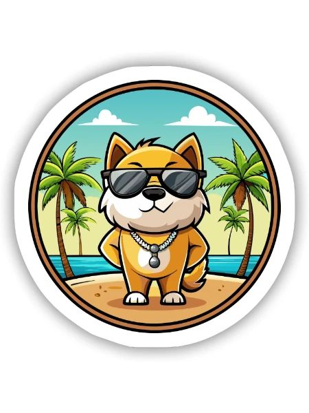 Milieu Asiatique Ovtcharka Chien Race Dessin Animé Plage - Sticker taille S (10 x 10 cm) - blanc mat - Devant