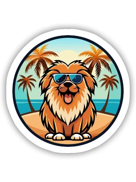 Leonberger Dog Breed Cartoon Sunglasses Beach - Sticker size S (10 x 10 cm) - white matte - Front
