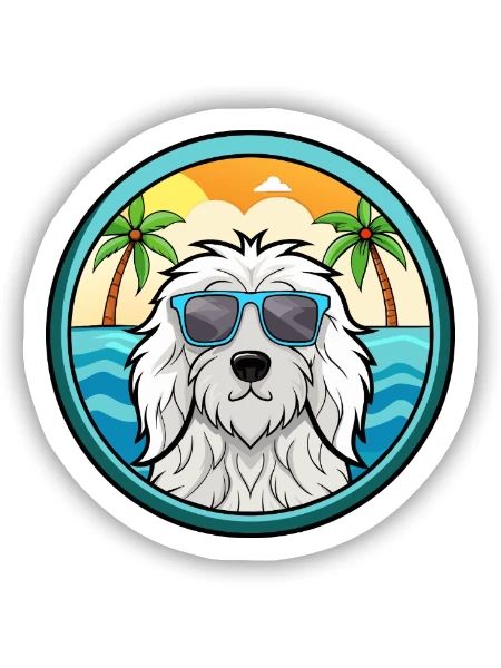 Komondor Hunderasse Cartoon Sonnenbrille Strand - Sticker Größe S (10 x 10 cm) - Mattweiß - Vorne