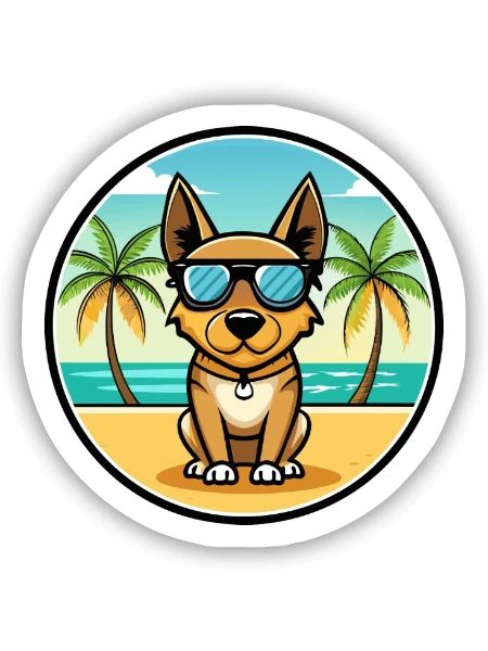 Lancashire Heeler Dog Breed Cartoon Sunglass Beach - Sticker size S (10 x 10 cm) - white matte - Front