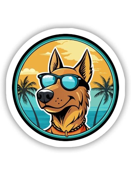 German Hound Dog Breed Cartoon Sunglasses Beach - Sticker size S (10 x 10 cm) - white matte - Front