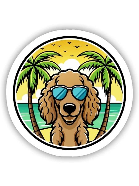 Lockig Beschichtet Retriever Hunderasse Cartoon Strand - Sticker Größe S (10 x 10 cm) - Mattweiß - Vorne